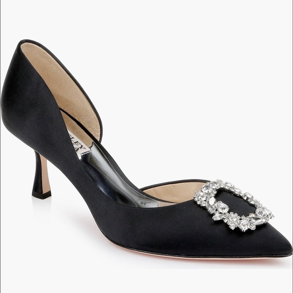 Badgley Mischka Fabia Embellished Pointed Toe Pump in Black Satin